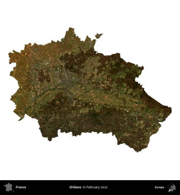 - Orleans. Fransa 'nın idari bölgesi, Şubat 2022' de çekilen Kopernik Nöbetçi karolarından oluşan bir uydu görüntüsüyle beyaza izole edildi.