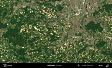 Palaiseau 'da. Copernicus Sentinel 'in Haziran 2023' te çekilmiş uydu görüntüsü üzerine Fransa 'nın idari bölgesi.