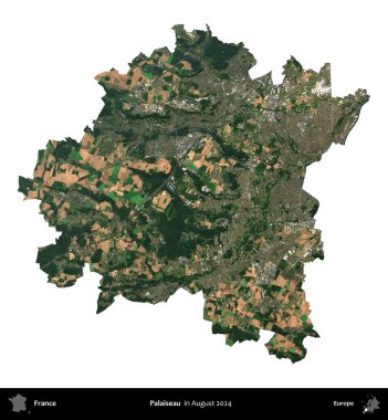 Palaiseau 'da. Fransa 'nın idari bölgesi, Ağustos 2024' te çekilen Kopernik Nöbetçi karolarından oluşan bir uydu görüntüsüyle beyaza izole edildi.