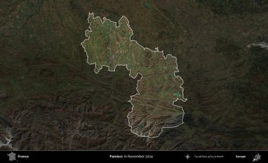 Pamiers. Fransa 'nın idari alanı, Kopernik Sentinel' in Kasım 2024 'te çekilmiş karanlık bir uydu görüntüsüyle vurgulandı ve özetlendi.
