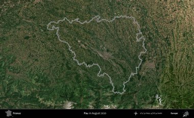 Pau. Copernicus Sentinel 'in Ağustos 2020' de çekilen uydu görüntüsünde Fransa 'nın idari bölgesinin ana hatları belirlendi.