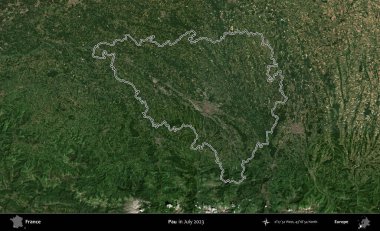 Pau. Copernicus Sentinel 'in Temmuz 2023' te çekilen uydu görüntüsünde Fransa 'nın idari bölgesinin ana hatları belirlendi.
