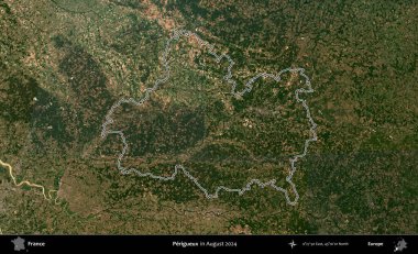 Perigueux. Copernicus Sentinel 'in Ağustos 2024' te çekilen uydu görüntüsünde Fransa 'nın idari bölgesinin ana hatları belirlendi.
