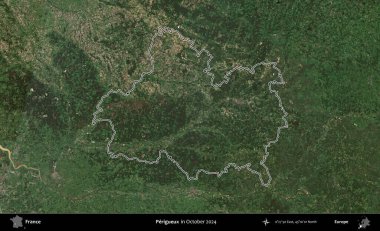 Perigueux. Copernicus Sentinel 'in Ekim 2024' te çekilen uydu görüntüsünde Fransa 'nın idari bölgesinin ana hatlarını çizdim.