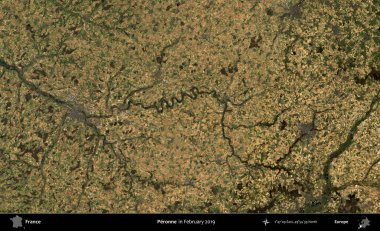 Peronne. Copernicus Sentinel 'in Şubat 2019' da çekilmiş uydu görüntüsü üzerine Fransa 'nın idari bölgesi