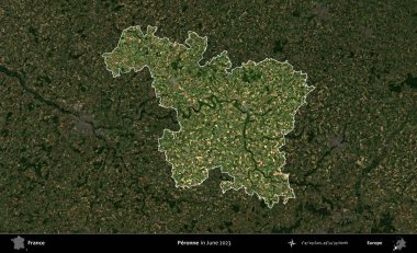 Peronne. Fransa 'nın idari alanı, Haziran 2023' te çekilen Kopernik Nöbetçi karolarından oluşan koyu renkli bir uydu görüntüsüyle vurgulandı ve özetlendi.