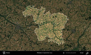 Peronne. Fransa 'nın idari alanı, Eylül 2023' te çekilen Kopernik Nöbetçi karolarından oluşan koyu renkli bir uydu görüntüsü üzerinde vurgulandı ve özetlendi.