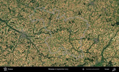 Peronne. Eylül 2023 'te çekilen Copernicus Sentinel karolarından oluşan bir uydu görüntüsünde Fransa' nın idari bölgesinin ana hatlarını çizdim.
