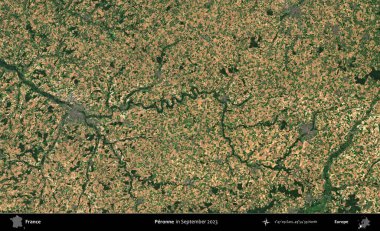 Peronne. Copernicus Sentinel 'in Eylül 2023' te çekilmiş uydu görüntüsü üzerine Fransa 'nın idari bölgesi.