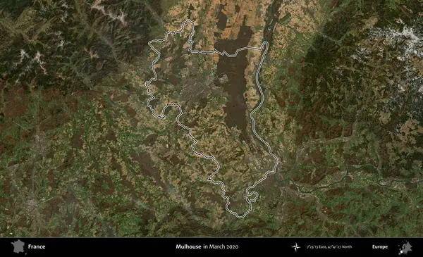 Mulhouse. Mart 2020 'de çekilen Copernicus Sentinel karolarından oluşan bir uydu görüntüsünde Fransa' nın idari bölgesinin ana hatları belirlendi.