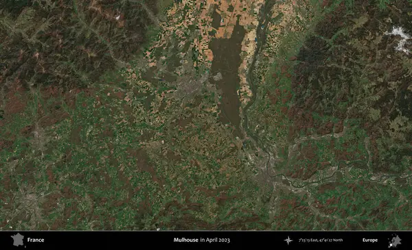 Mulhouse. Copernicus Sentinel 'in Nisan 2023' te çekilmiş uydu görüntüsü üzerine Fransa 'nın idari bölgesi.