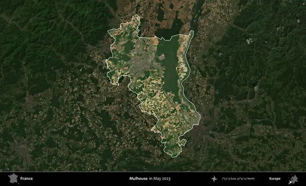 Mulhouse. Fransa 'nın idari alanı, Mayıs 2023' te çekilen Kopernik Nöbetçi karolarından oluşan koyu renkli bir uydu görüntüsüyle vurgulandı ve özetlendi.