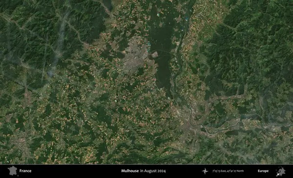 Mulhouse. Copernicus Sentinel 'in Ağustos 2024' te çekilmiş uydu görüntüsü üzerine Fransa 'nın idari bölgesi.