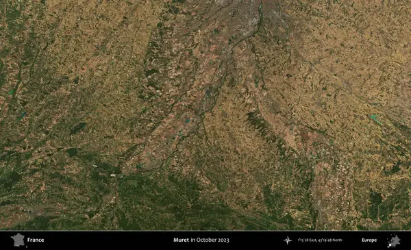 Muret. Copernicus Sentinel 'in Ekim 2023' te çekilmiş uydu görüntüsü üzerine Fransa 'nın idari bölgesi.