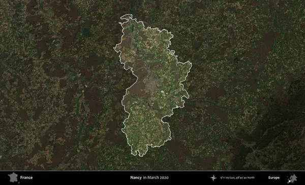 Nancy mi? Fransa 'nın idari alanı, Mart 2020' de çekilen Kopernik Nöbetçi karolarından oluşan koyu renkli bir uydu görüntüsü üzerinde vurgulandı ve özetlendi.