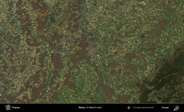 Nancy mi? Copernicus Sentinel 'in Mart 2020' de çekilmiş uydu görüntüsü üzerine Fransa 'nın idari bölgesi.