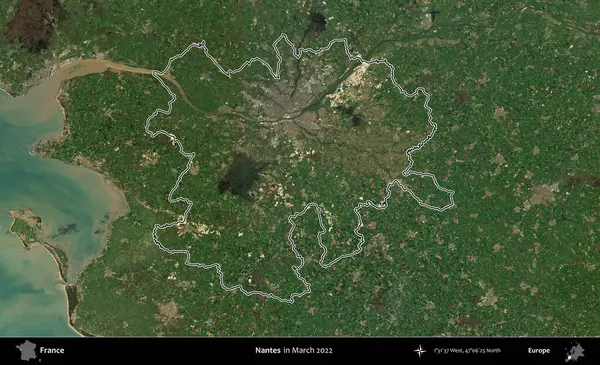 Nantes. Mart 2022 'de çekilen Copernicus Sentinel karolarından oluşan bir uydu görüntüsünde Fransa' nın idari bölgesinin ana hatları belirlendi.