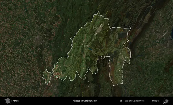 Nantua. Fransa 'nın idari alanı, Ekim 2017' de çekilen Kopernik Nöbetçi karolarından oluşan koyu renkli bir uydu görüntüsü üzerinde vurgulandı ve özetlendi.