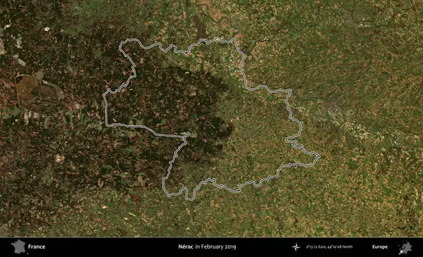 Nerac. Copernicus Sentinel 'in Şubat 2019' da çekilen uydu görüntüsünde Fransa 'nın idari bölgesinin ana hatları belirlendi.