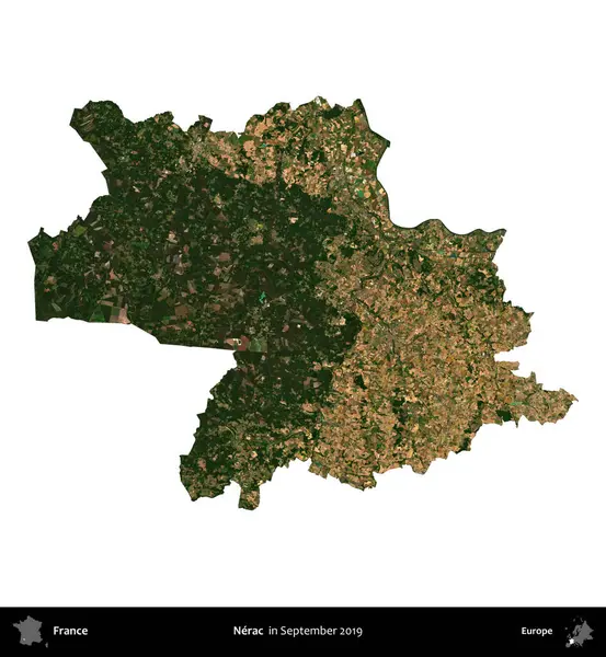 Nerac. Fransa 'nın idari bölgesi, Eylül 2019' da çekilen Kopernik Nöbetçi karolarından oluşan uydu görüntüsüyle beyaza izole edildi.