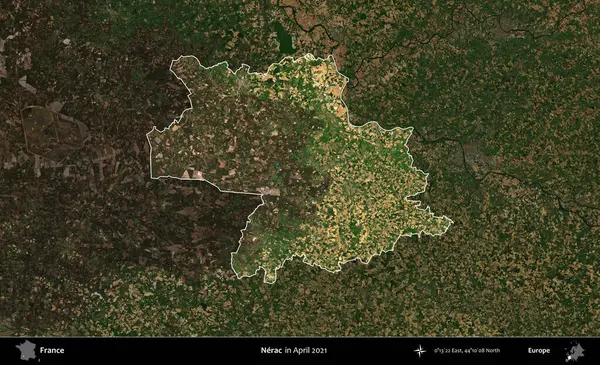 Nerac. Fransa 'nın idari alanı, Nisan 2021' de çekilen Kopernik Sentinel karolarından oluşan koyu renkli bir uydu görüntüsü üzerinde vurgulandı ve özetlendi.