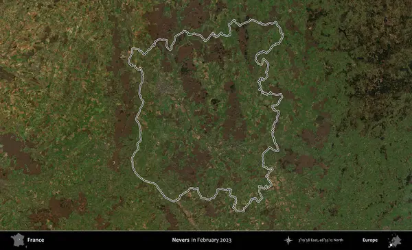 Nevers. Copernicus Sentinel 'in Şubat 2023' te çekilen uydu görüntüsünde Fransa 'nın idari bölgesinin ana hatları belirlendi.