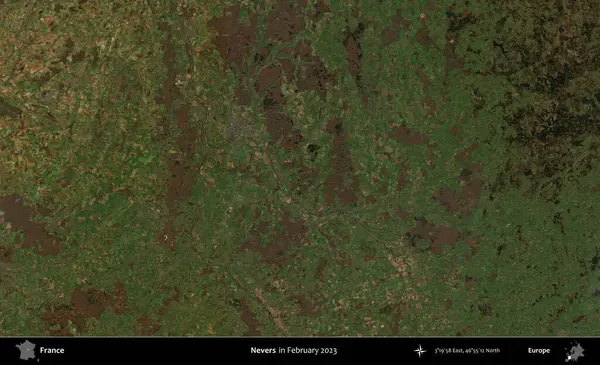 Nevers. Copernicus Sentinel 'in Şubat 2023' te çekilmiş uydu görüntüsü üzerine Fransa 'nın idari bölgesi.