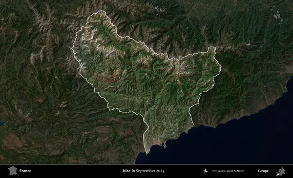 Güzelmiş. Fransa 'nın idari alanı, Eylül 2023' te çekilen Kopernik Nöbetçi karolarından oluşan koyu renkli bir uydu görüntüsü üzerinde vurgulandı ve özetlendi.
