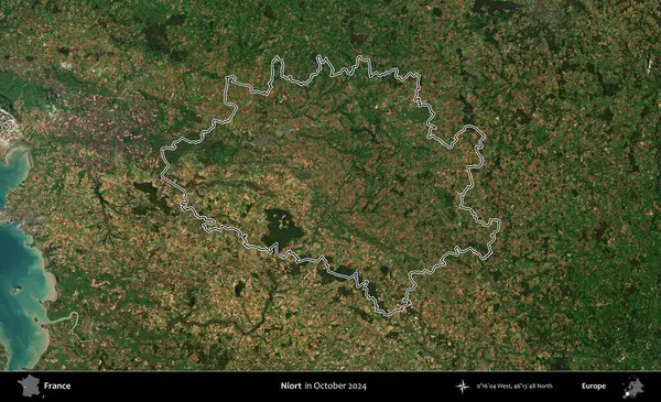 Niort. Copernicus Sentinel 'in Ekim 2024' te çekilen uydu görüntüsünde Fransa 'nın idari bölgesinin ana hatlarını çizdim.