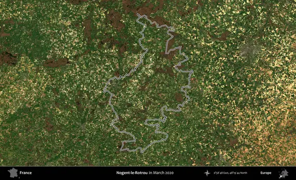 Nogent-le-Rotrou. Mart 2020 'de çekilen Copernicus Sentinel karolarından oluşan bir uydu görüntüsünde Fransa' nın idari bölgesinin ana hatları belirlendi.