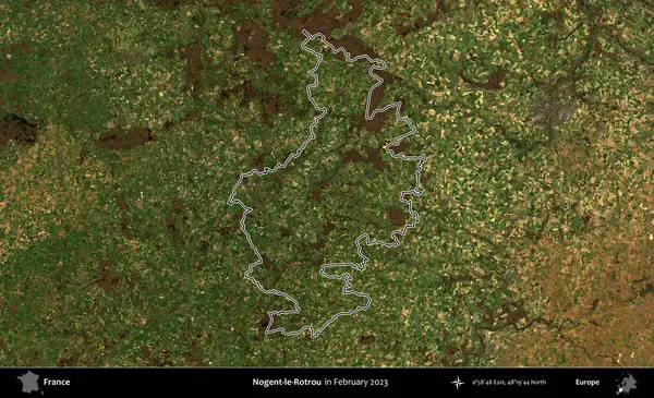 Nogent-le-Rotrou. Copernicus Sentinel 'in Şubat 2023' te çekilen uydu görüntüsünde Fransa 'nın idari bölgesinin ana hatları belirlendi.