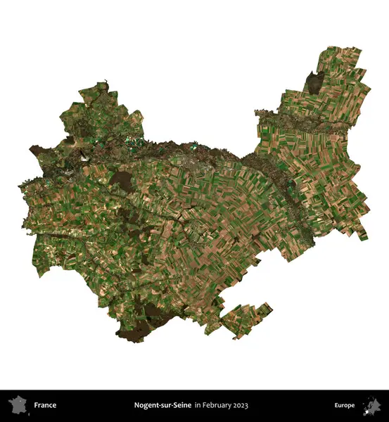 Nogent-sur-Seine. Fransa 'nın idari bölgesi, Şubat 2023' te çekilen Kopernik Nöbetçi karolarından oluşan bir uydu görüntüsüyle beyaza izole edildi.