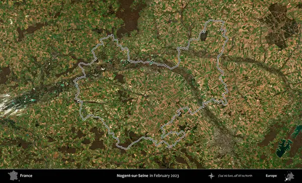 Nogent-sur-Seine. Copernicus Sentinel 'in Şubat 2023' te çekilen uydu görüntüsünde Fransa 'nın idari bölgesinin ana hatları belirlendi.