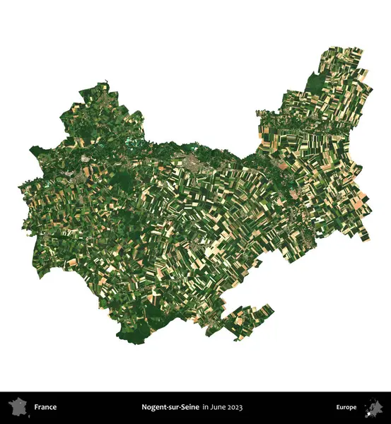 Nogent-sur-Seine. Fransa 'nın idari bölgesi, Haziran 2023' te çekilen Kopernik Nöbetçi karolarından oluşan bir uydu görüntüsüyle beyaza izole edildi.