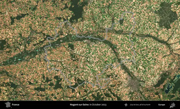 Nogent-sur-Seine. Copernicus Sentinel 'in Ekim 2023' te çekilen uydu görüntüsünde Fransa 'nın idari bölgesinin ana hatları belirlendi.