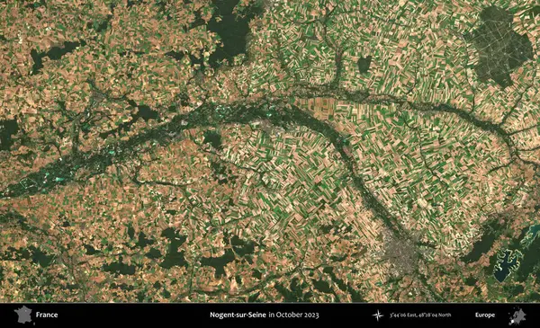 Nogent-sur-Seine. Copernicus Sentinel 'in Ekim 2023' te çekilmiş uydu görüntüsü üzerine Fransa 'nın idari bölgesi.