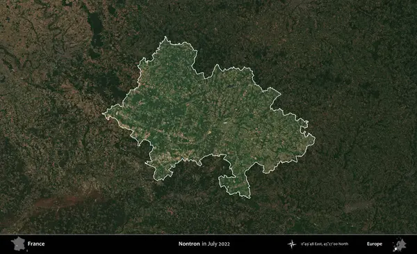 Nontron. Fransa 'nın idari alanı, Temmuz 2022' de çekilen Kopernik Nöbetçi karolarından oluşan koyu renkli bir uydu görüntüsüyle vurgulandı ve özetlendi.