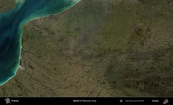 Nord. Copernicus Sentinel 'in Şubat 2019' da çekilmiş uydu görüntüsü üzerine Fransa 'nın idari bölgesi