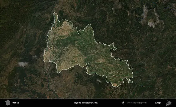 Nyons. Fransa 'nın idari alanı, Ekim 2023' te çekilen Kopernik Nöbetçi karolarından oluşan koyu renkli bir uydu görüntüsü üzerinde vurgulandı ve özetlendi.