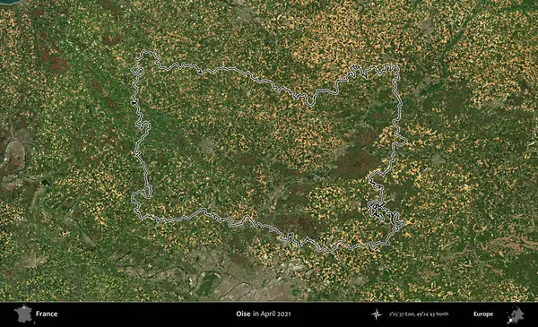 Oise. Copernicus Sentinel 'in Nisan 2021' de çekilen uydu görüntüsünde Fransa 'nın idari bölgesinin ana hatları belirlendi.