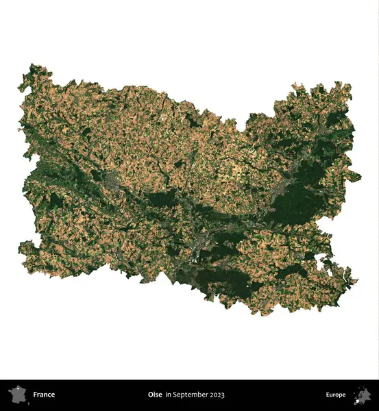 Oise. Fransa 'nın idari bölgesi, Eylül 2023' te çekilen Kopernik Nöbetçi karolarından oluşan bir uydu görüntüsü üzerinde beyaza izole edildi.