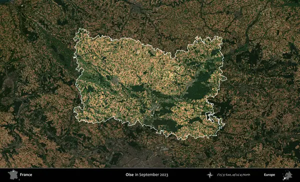 Oise. Fransa 'nın idari alanı, Eylül 2023' te çekilen Kopernik Nöbetçi karolarından oluşan koyu renkli bir uydu görüntüsü üzerinde vurgulandı ve özetlendi.