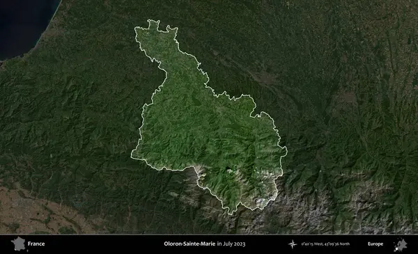 Oloron-Sainte-Marie. Fransa 'nın idari alanı, Temmuz 2023' te çekilen Kopernik Nöbetçi karolarından oluşan koyu renkli bir uydu görüntüsüyle vurgulandı ve özetlendi.