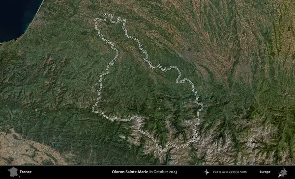 Oloron-Sainte-Marie. Copernicus Sentinel 'in Ekim 2023' te çekilen uydu görüntüsünde Fransa 'nın idari bölgesinin ana hatları belirlendi.