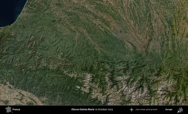 Oloron-Sainte-Marie. Copernicus Sentinel 'in Ekim 2023' te çekilmiş uydu görüntüsü üzerine Fransa 'nın idari bölgesi.