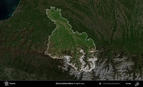 Oloron-Sainte-Marie. Fransa 'nın idari alanı, Nisan 2024' te çekilen Kopernik Nöbetçi karolarından oluşan koyu renkli bir uydu görüntüsü üzerinde vurgulandı ve özetlendi.