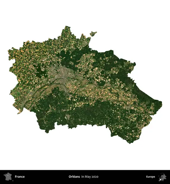 - Orleans. Fransa 'nın idari bölgesi, Mayıs 2020' de çekilen Kopernik Nöbetçi karolarından oluşan bir uydu görüntüsüyle beyaza izole edildi.