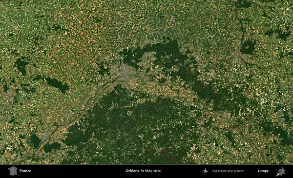 - Orleans. Mayıs 2020 'de Copernicus Sentinel karolarından oluşan bir uydu görüntüsü üzerine Fransa' nın idari bölgesi