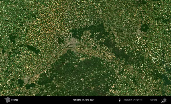 - Orleans. Copernicus Sentinel 'in Haziran 2021' de çekilmiş uydu görüntüsü üzerine Fransa 'nın idari bölgesi.