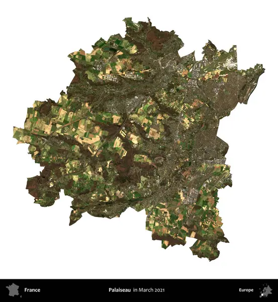 Palaiseau 'da. Fransa 'nın idari bölgesi, Mart 2021' de çekilen Kopernik Nöbetçi karolarından oluşan bir uydu görüntüsüyle beyaza izole edildi.